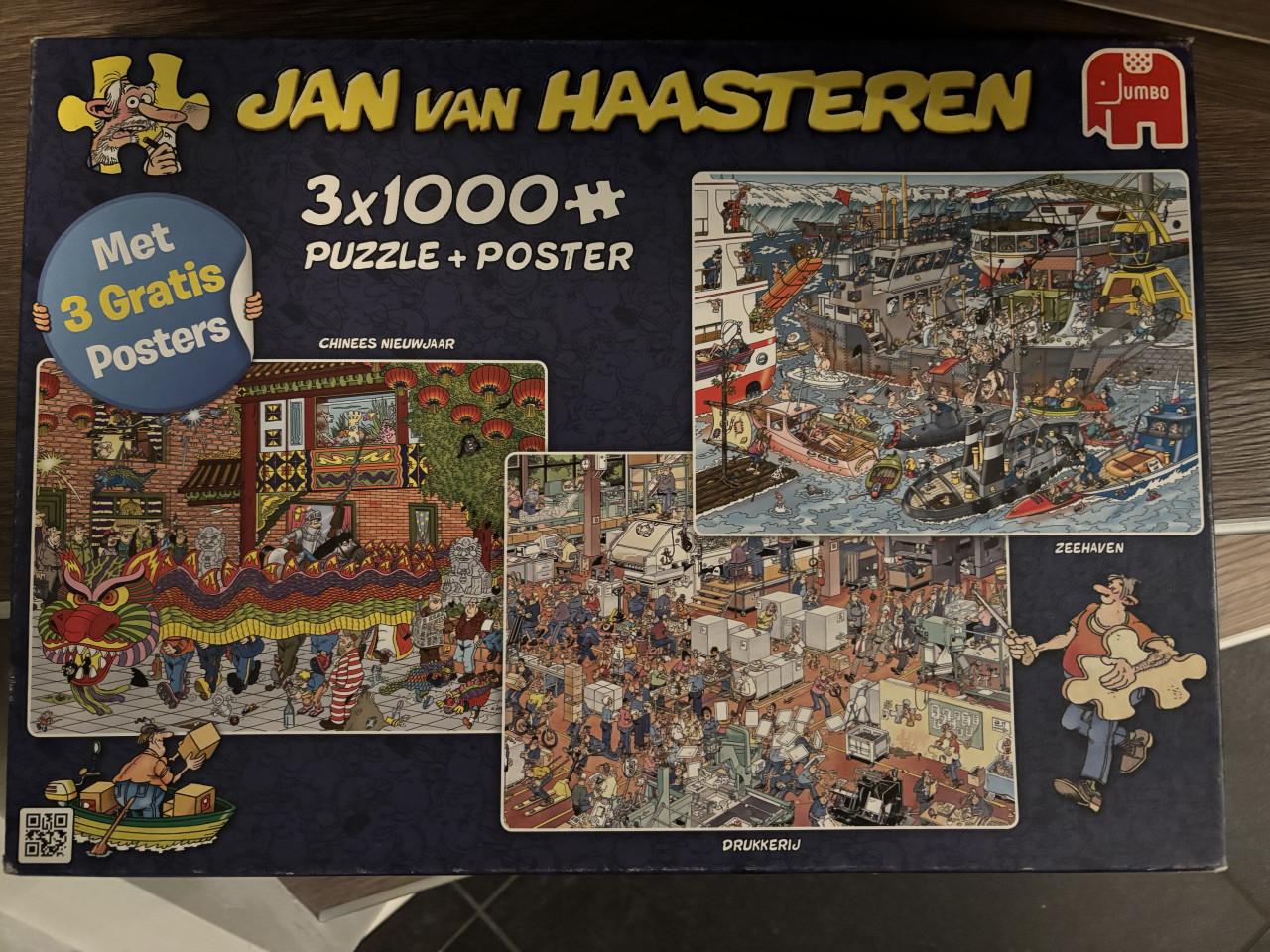 Jan van Haasteren 3 x 1000 stukjes drukkerij, chinees nieuwjaar, zeehaven