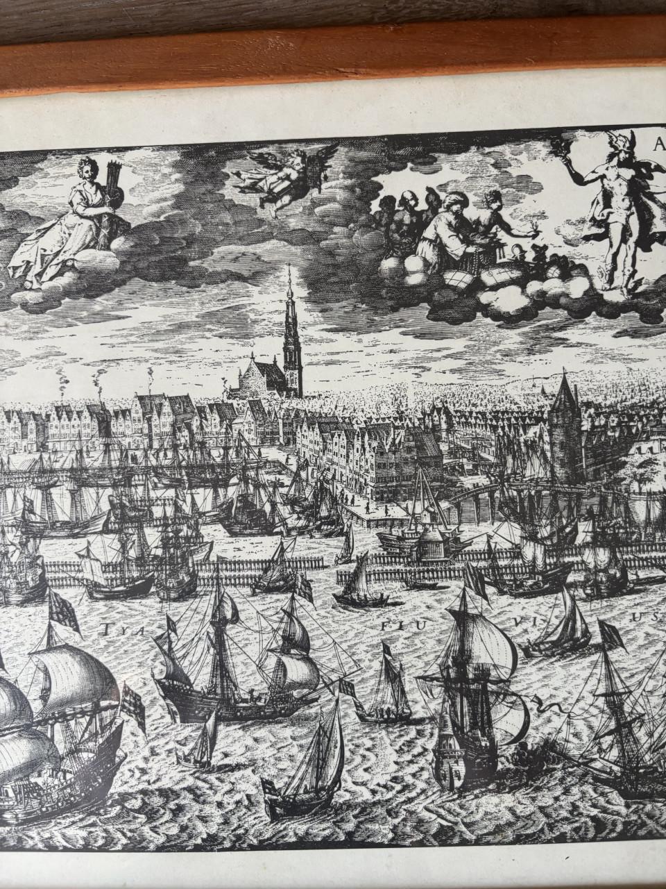 Historische gravure Amsterdams stadsgezicht 17e/18e eeuw