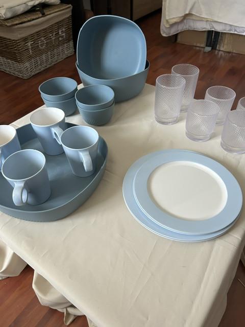 Servies blauw en 6 glazen