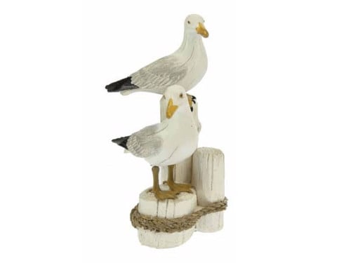 Decoratie 2 meeuwen op palen 17 cm