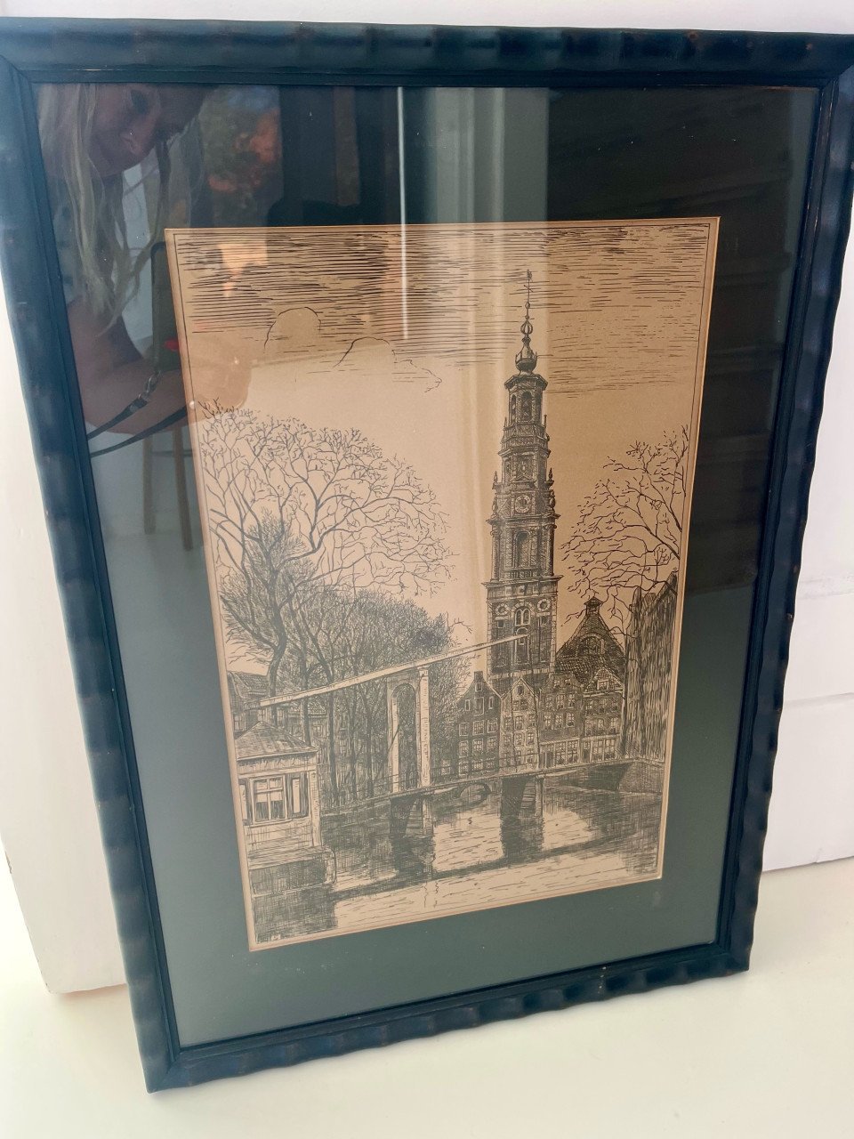 Kunstwerk tekening in inkt Westertoren Amsterdam