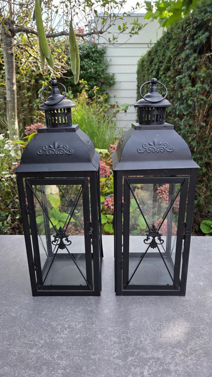 🌿🍂 2 Prachtige Grote zwarte metalen Lantaarns