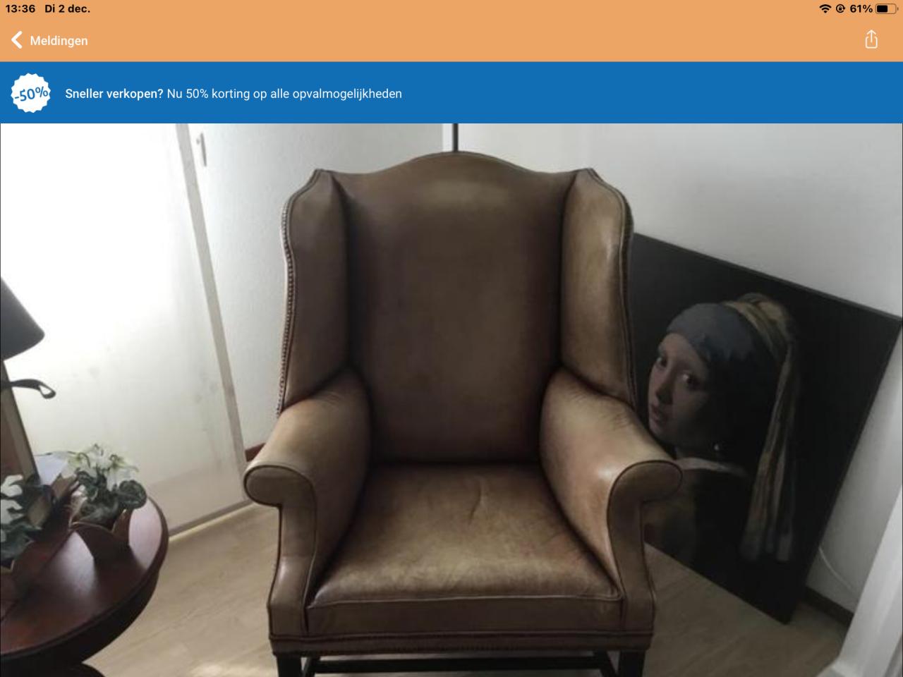 2 stuks / leren Oorfaiteuils kl. Lever/ bruin. Wegens verhuis