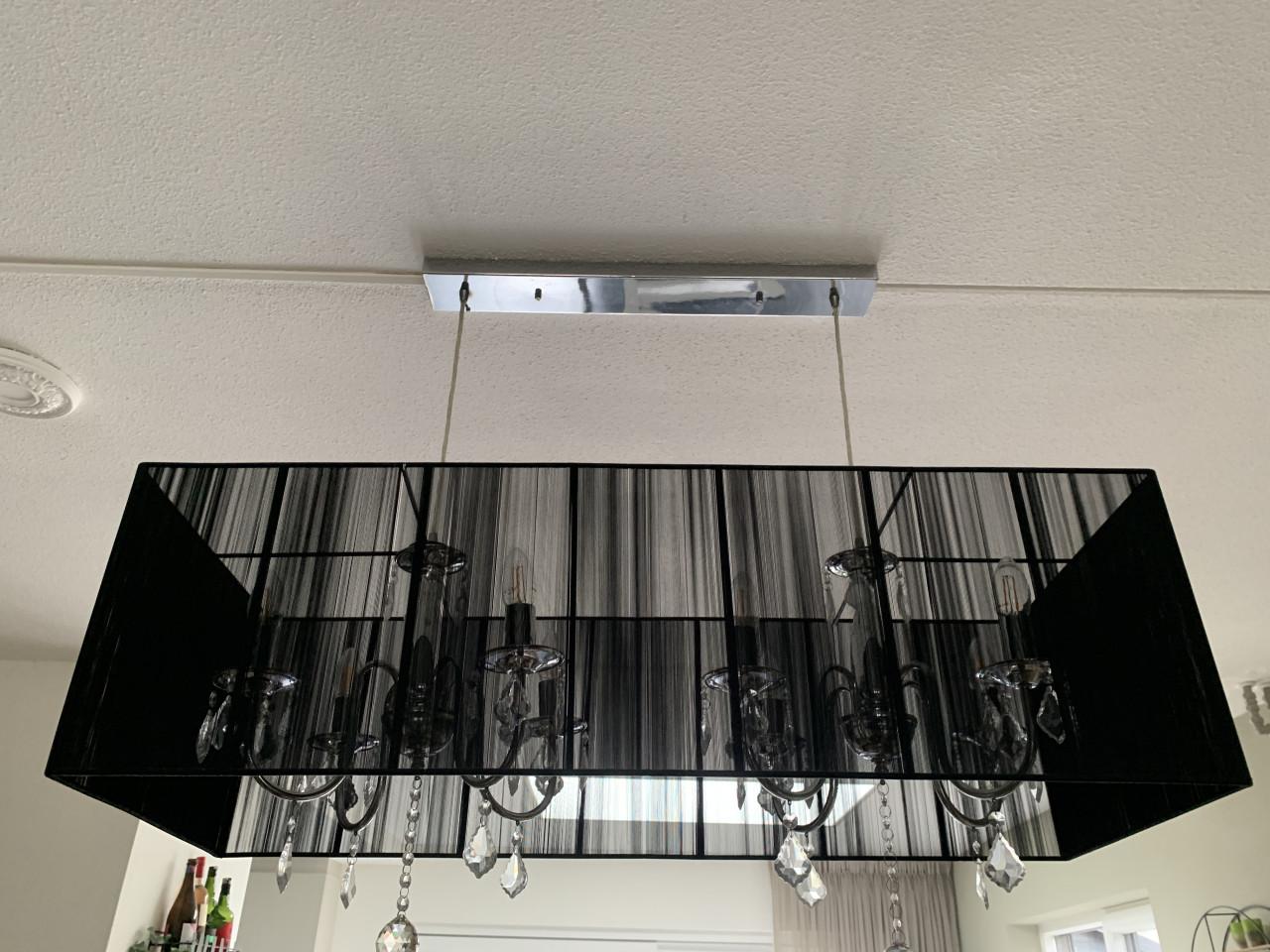 Plafond lamp chroom met zwarten stoffen kap