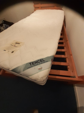 Ledikant grenen 1 pers. met lattenbodem en matras