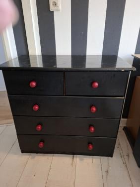 Ladenkastje - zwart/rood - 4 lades