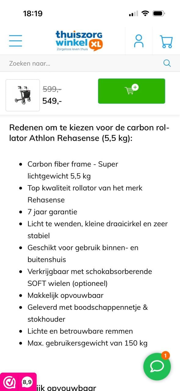 Rehasense Rollator Athlon - Carbon rollator (5,5 kg)