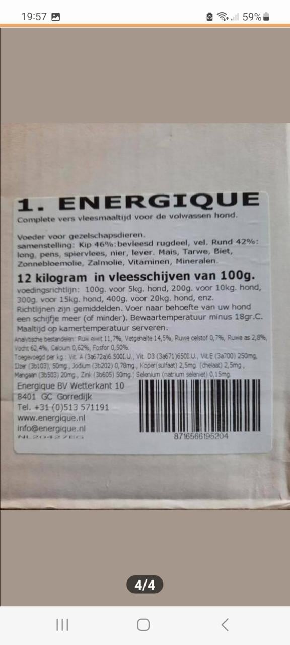 10 kilo Energique vleesmaaltijd voor honden