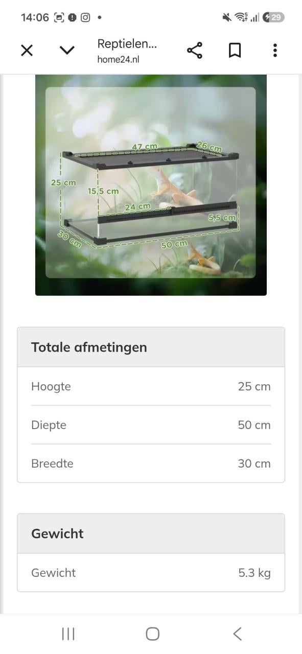 Nieuw‼️Pawhut terrarium 50Lx30Bx25H