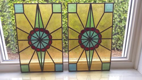 Glas in lood panelen , prachtige kleuren, 2 stuks