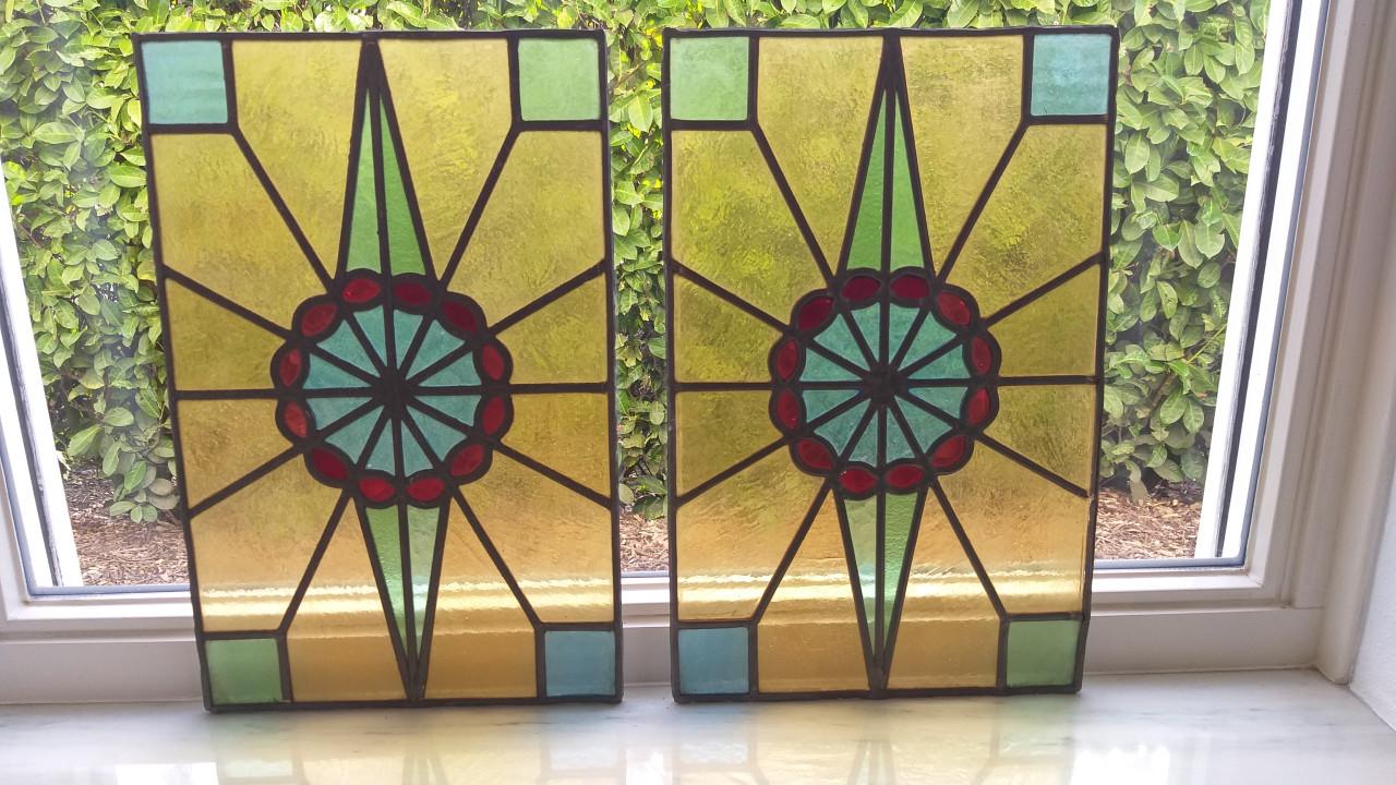 Glas in lood panelen , prachtige kleuren, 2 stuks