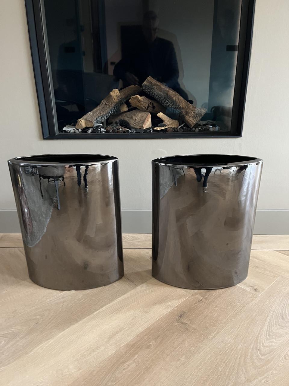 Bloempotten Grote design potten glanzend brons