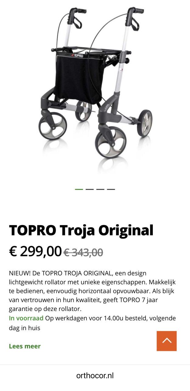 TOPRO Troja Original Rollator lichtgewicht met tas nieuwprijs €299,-
