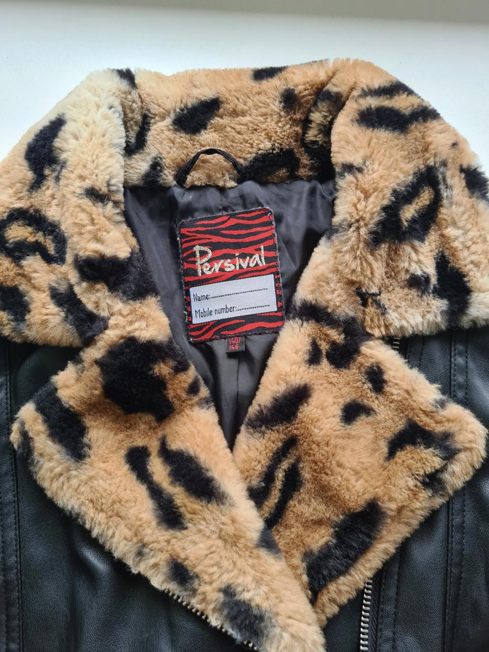 Stoere Persival PU leer meisjes jas met luipaardprint bont