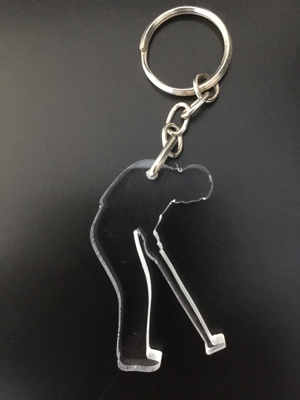 Sleutelhanger van plexiglas, Nieuw! Golfspeler (heer)