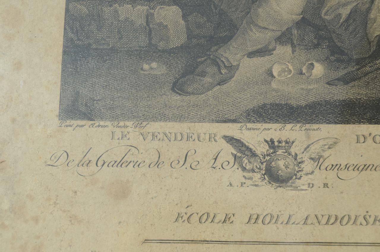 Franse gravure 'Le vendeur d'oeufs' ca 1786