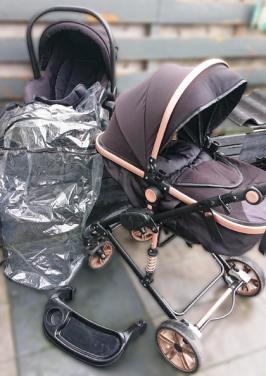 Kinderwagen 3-in-1 zwart/ goudbruin