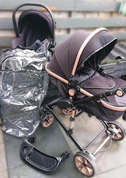 Kinderwagen 3-in-1 zwart/ goudbruin