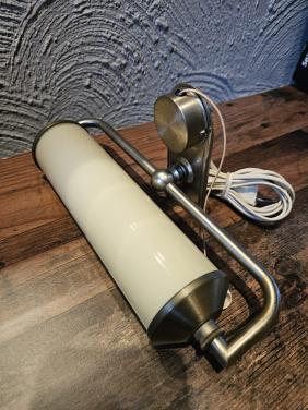 Vintage Wandlamp, pianolamp, messing met ivoor kleurig glas