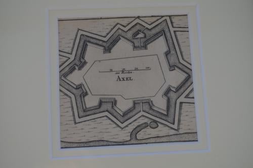 Fraaie ets/gravure Fortificaties/bastions Axel Zee-Vla
