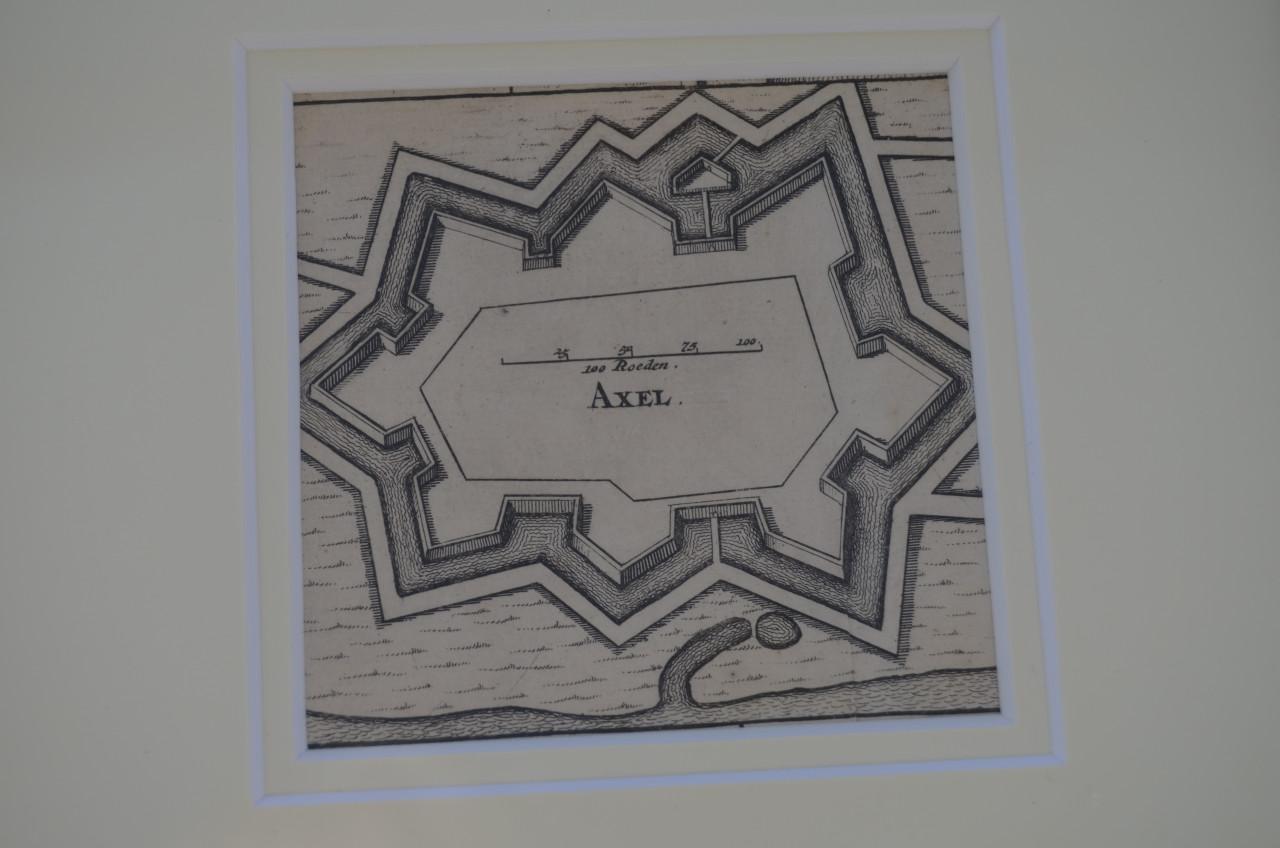 Fraaie ets/gravure Fortificaties/bastions Axel Zee-Vla