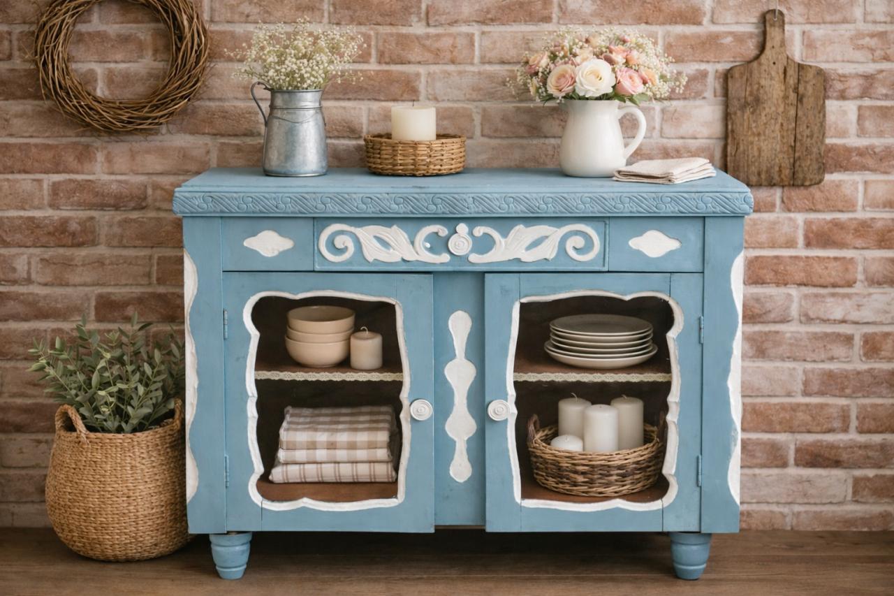 Unieke  brocante vitrine / dressoirkastje