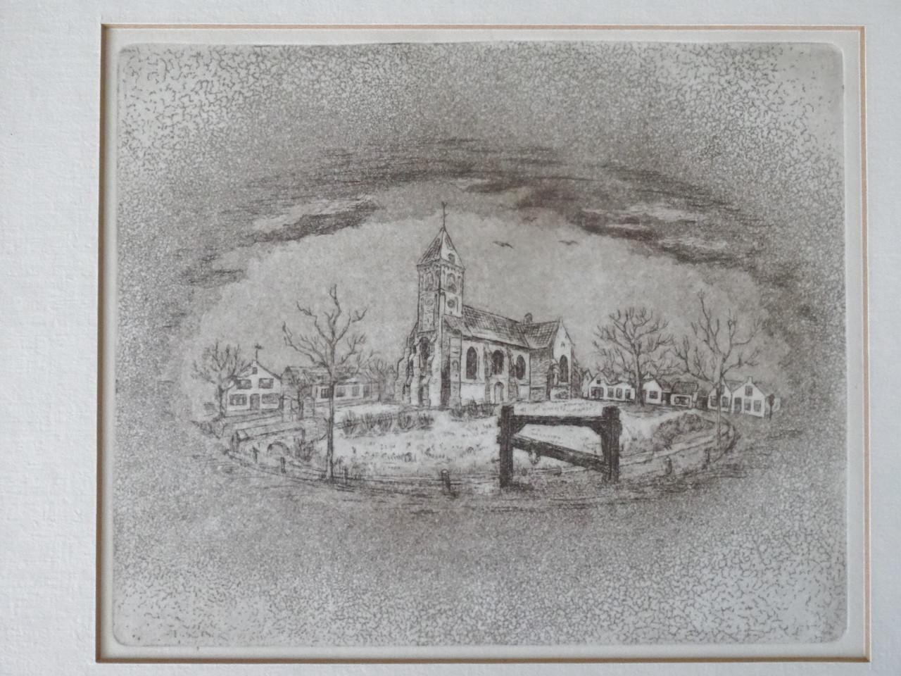 Ets Driekoningen kerk met kerkring Noordgouwe
