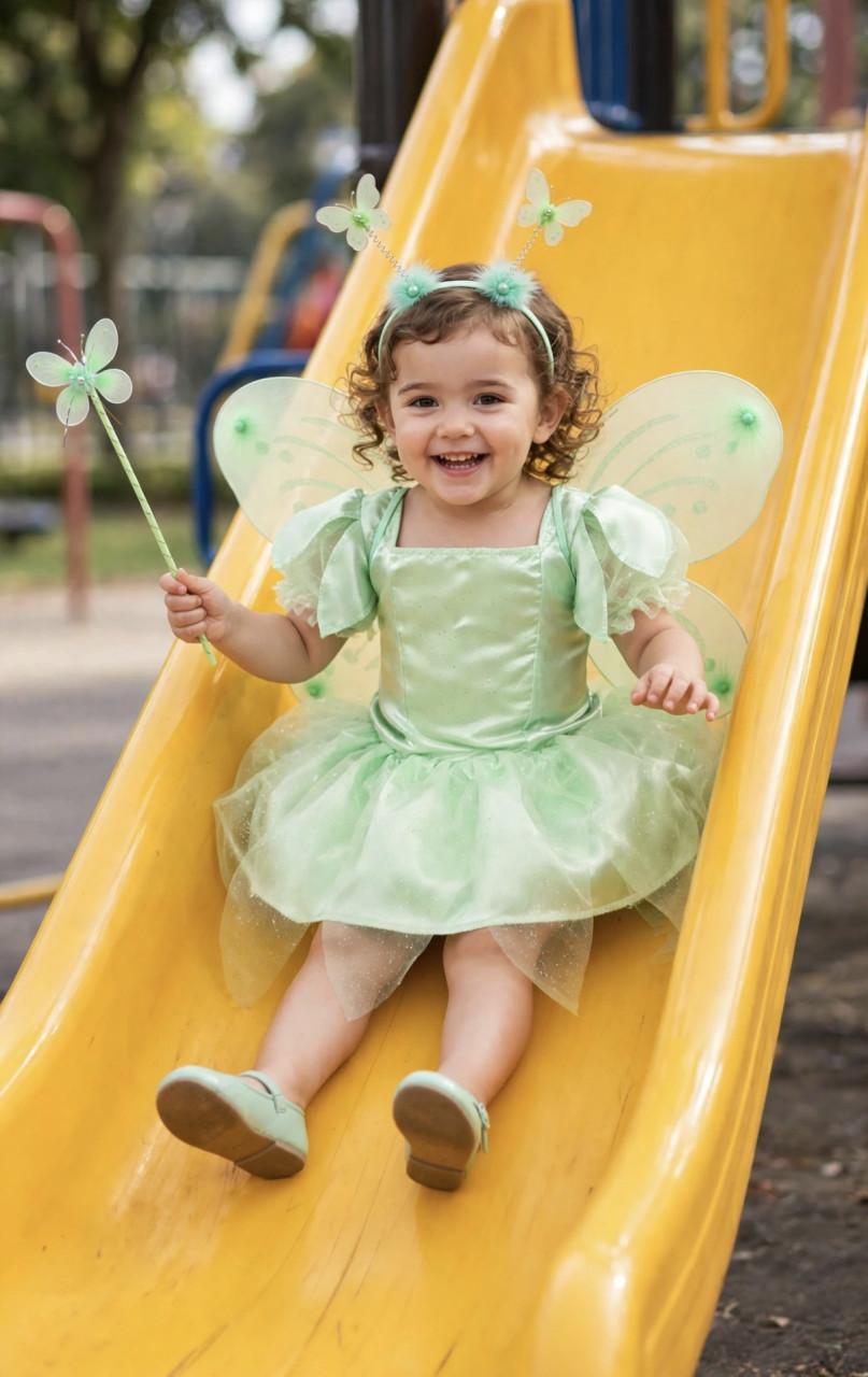 Nieuw 104-110-116 Tinkerbel Elfje Jurk Vleugels Staf Diadeem