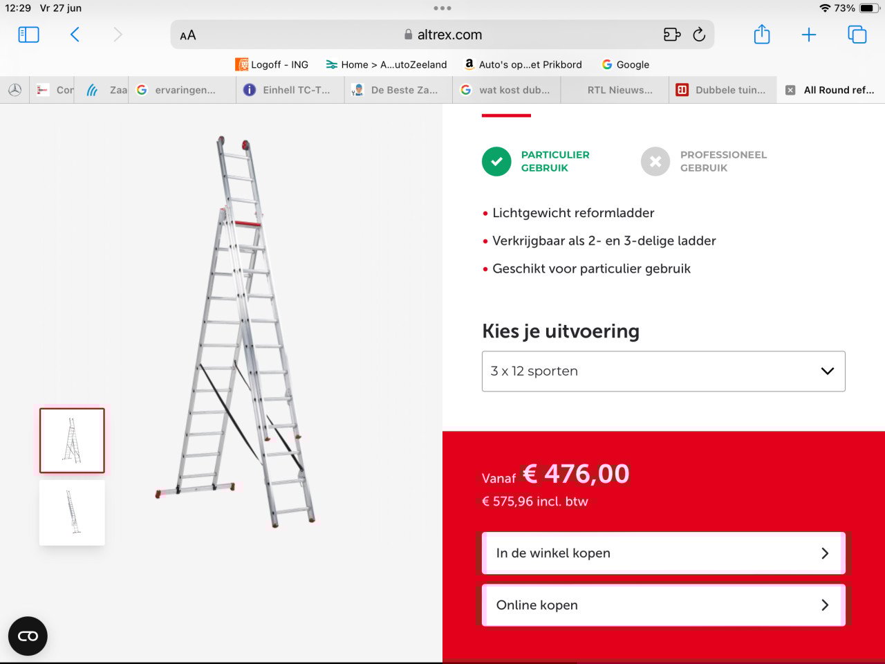 Ladder, 3 delig werkhoogte 8,50 mtr.