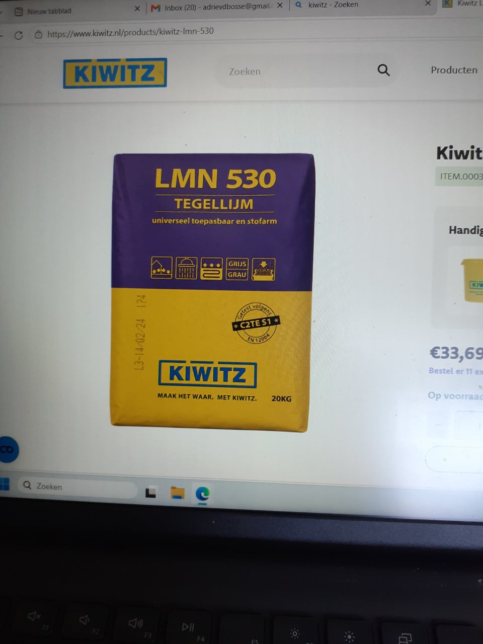 Palletvoordeel KIWITZ lmn 530 tegellijm 42 zak v 650 ex bij HHZB