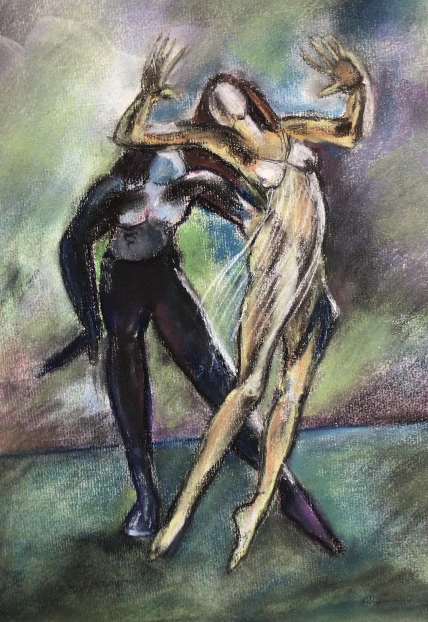 Pasteltekening Dansers in lijst