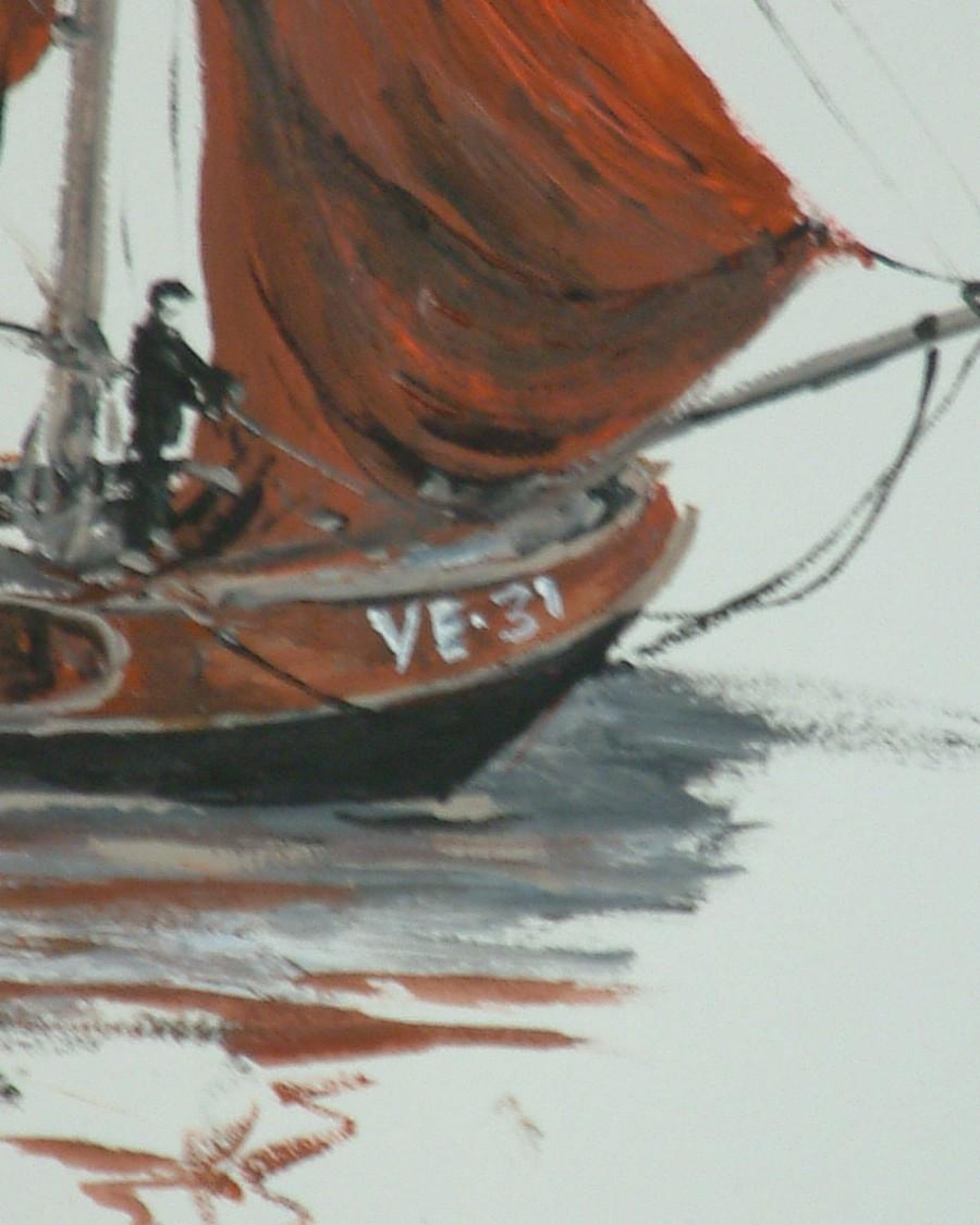 Acryl schilderij op ets papier [ geschept papier ] met lijst