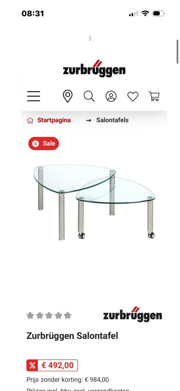 Verrijdbare salon/bijzettafel/nachtkastje van glas en RVS