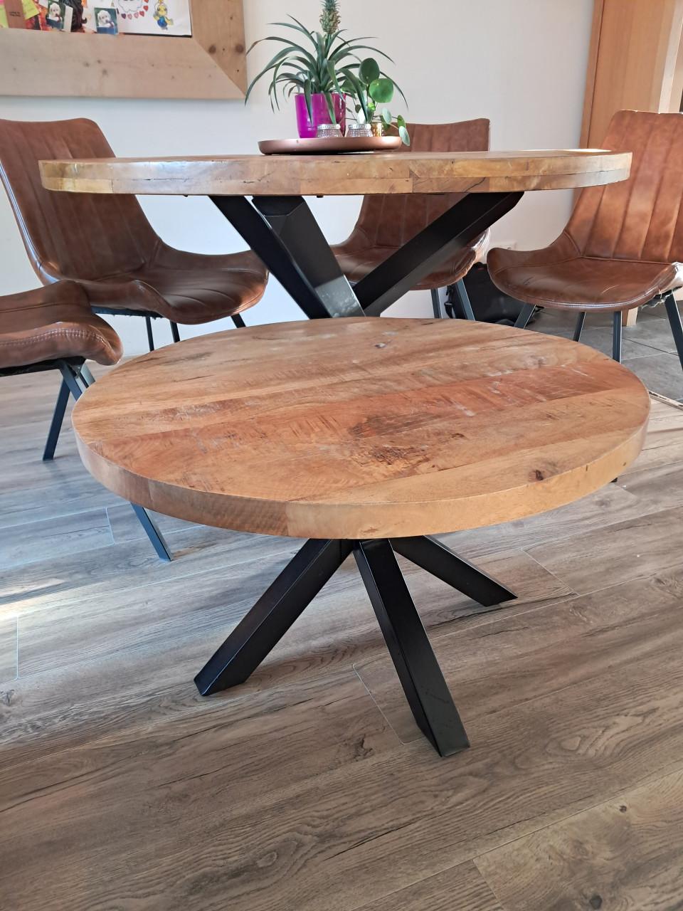 Set eettafel + salontafel mangohout