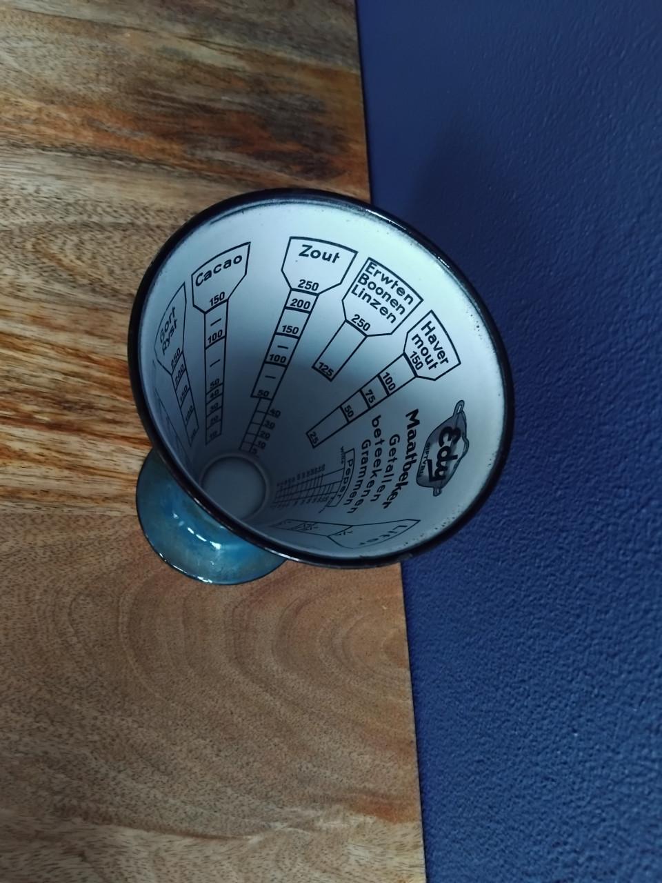 Emaille Vintage Edy Maatbeker Petrolblauw Goud