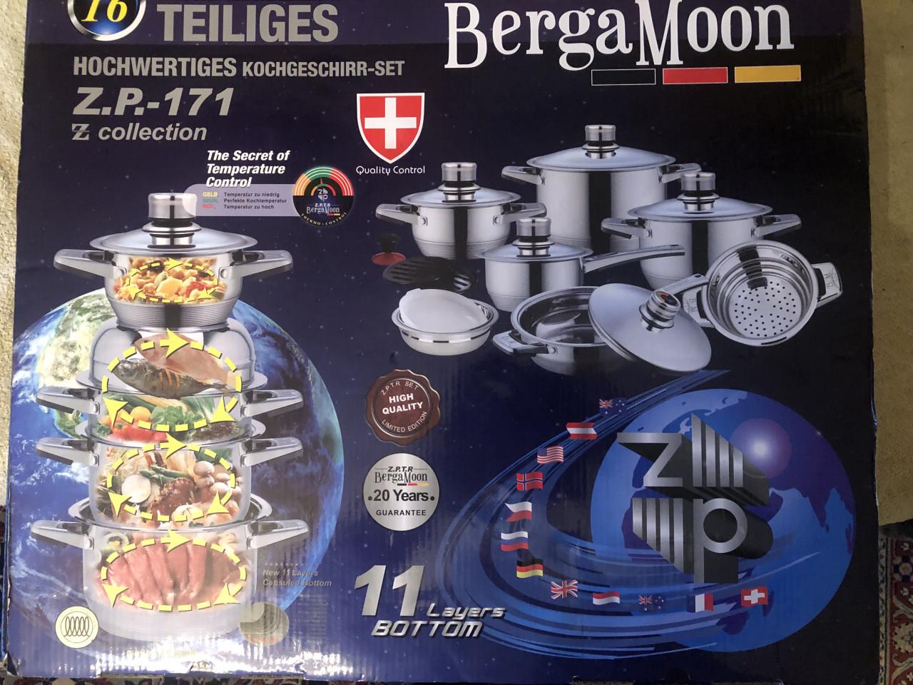 PANNEN UITZET RVS 16 delig zwitsers fabrikaat geschikt bv gas-inductie enz.