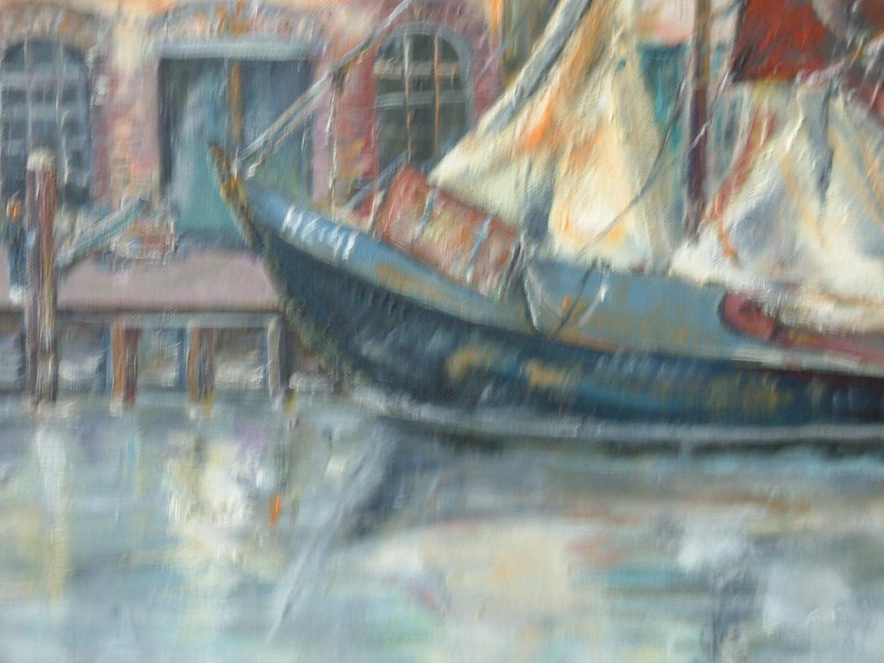Zuiderzee botters in de haven   140 x 80 cm  olie verf  Jac Caljouw