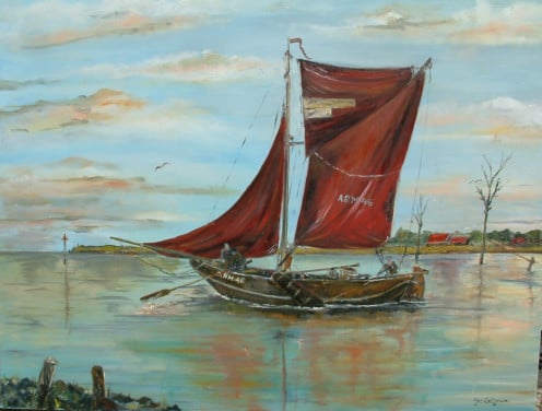 Zeil visserij hoogaars en hengst -botter 100x 80 cm olie verf op doek