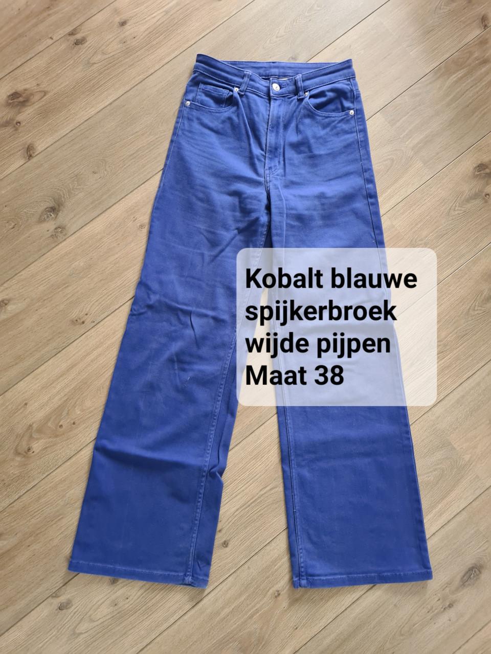 Kobalt blauwe spijkerbroek wijde pijpen Maat 38