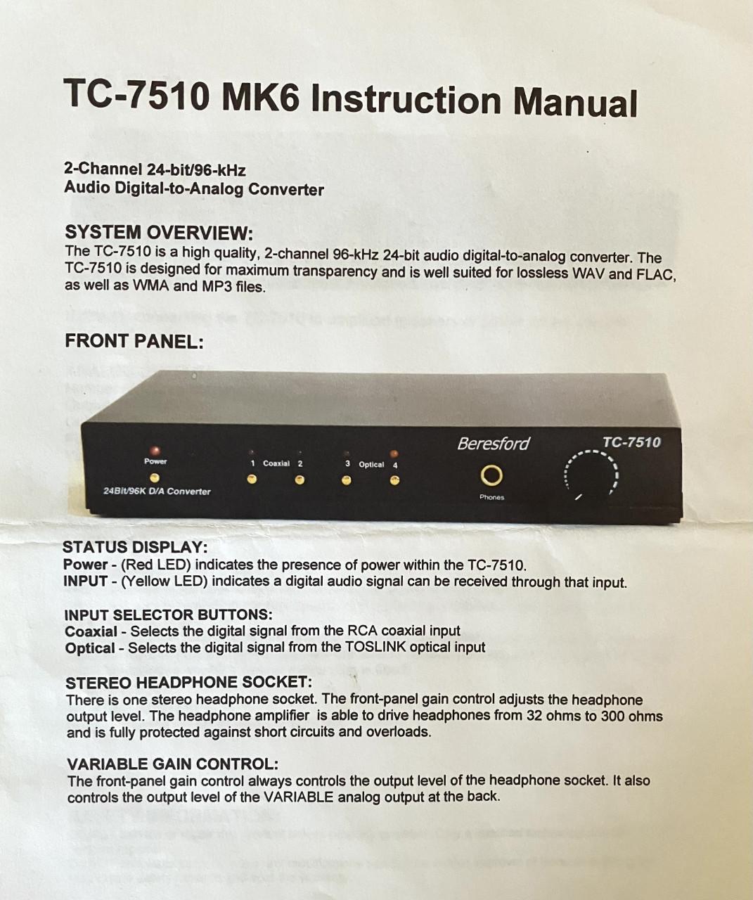 Te koop Audio Digitale naar Analoge omvormer Merk Beresford TC-7510 MK6