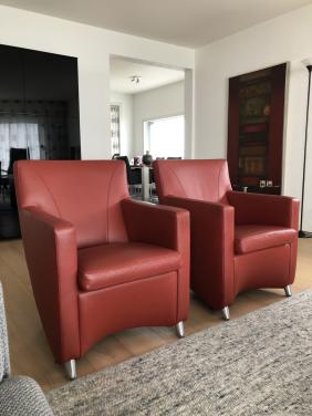 2 lederen fauteuils merk Leolux