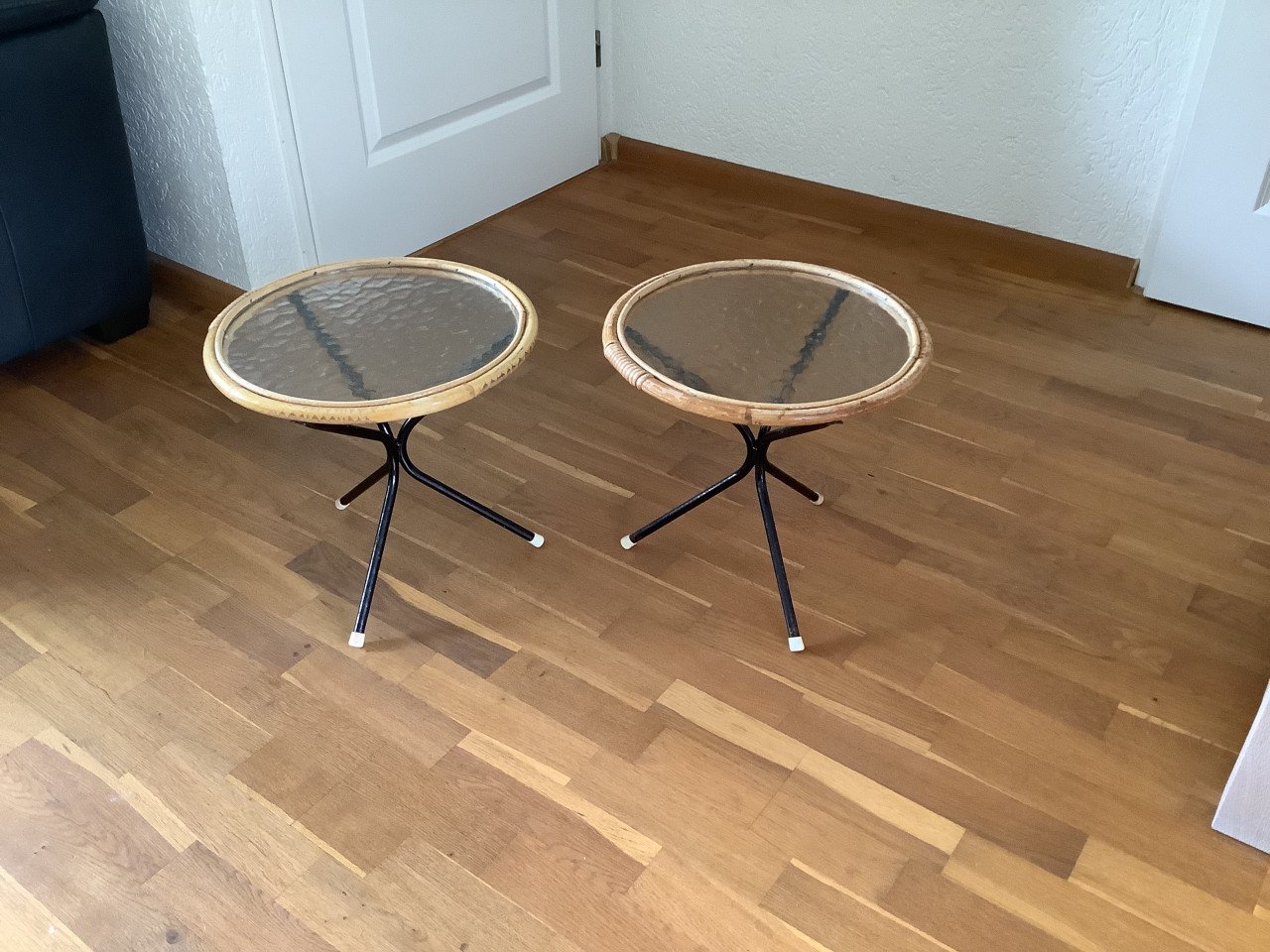 Vintage rond rotan bijzettafeltje