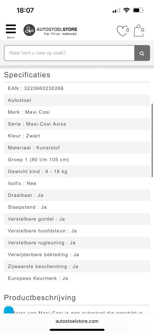 Maxi cosi Axiss autostoel kinderstoel