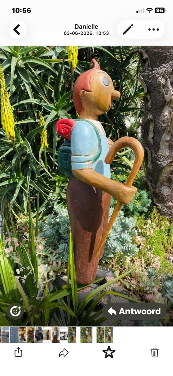 Vintage houten kuifje beeld 60 cm