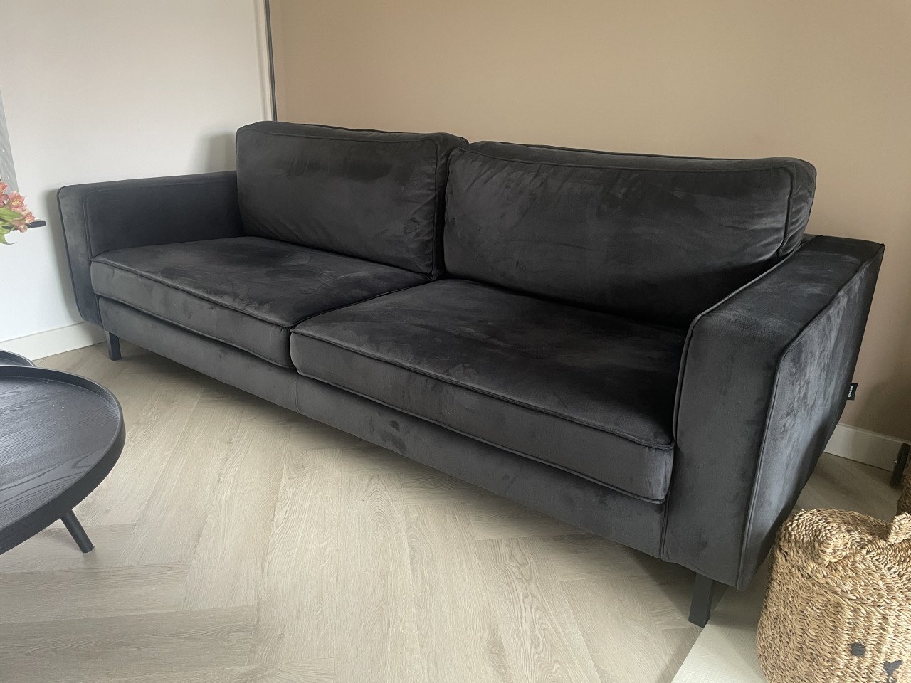 Bank (3-zits) en fauteuil fluweel zwart