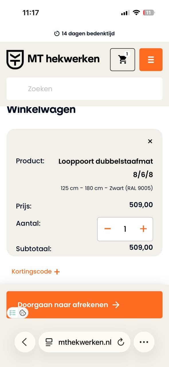 Looppoort dubbelstaafmat 8/6/8 (nieuw in plastic) inclusief palen