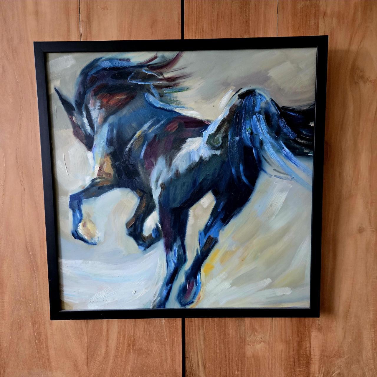 Groot echt schilderij van Fries Paard