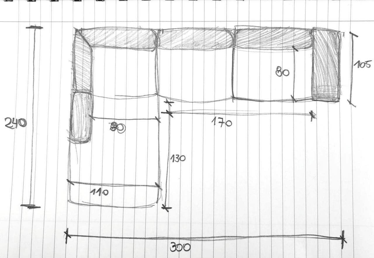 Grijze hoekbank 300 x 240 cm in goede staat