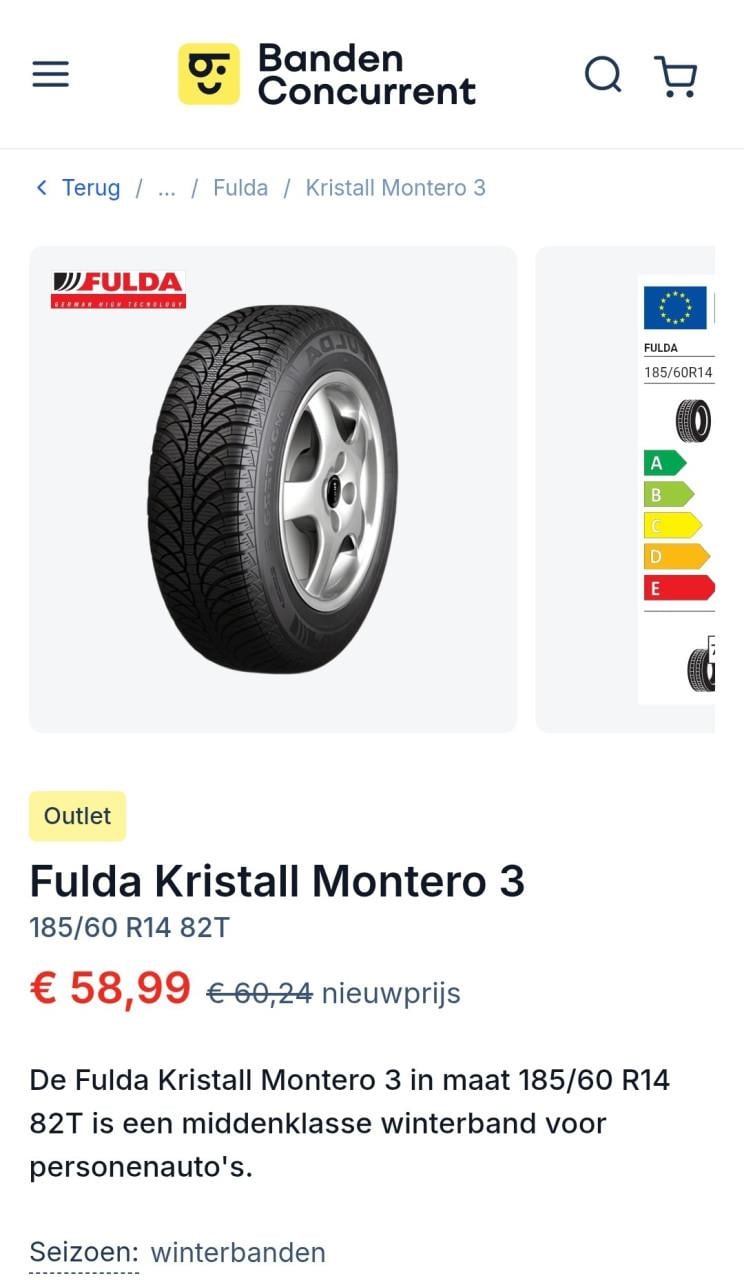 4 Fulda winterbanden+velg 14inch