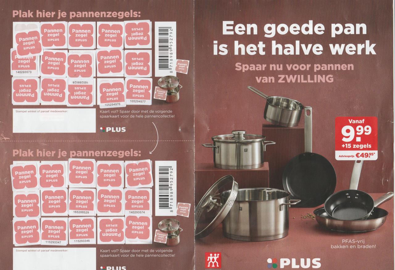 7 volle spaarkaarten met Pannenzegels van de Plus